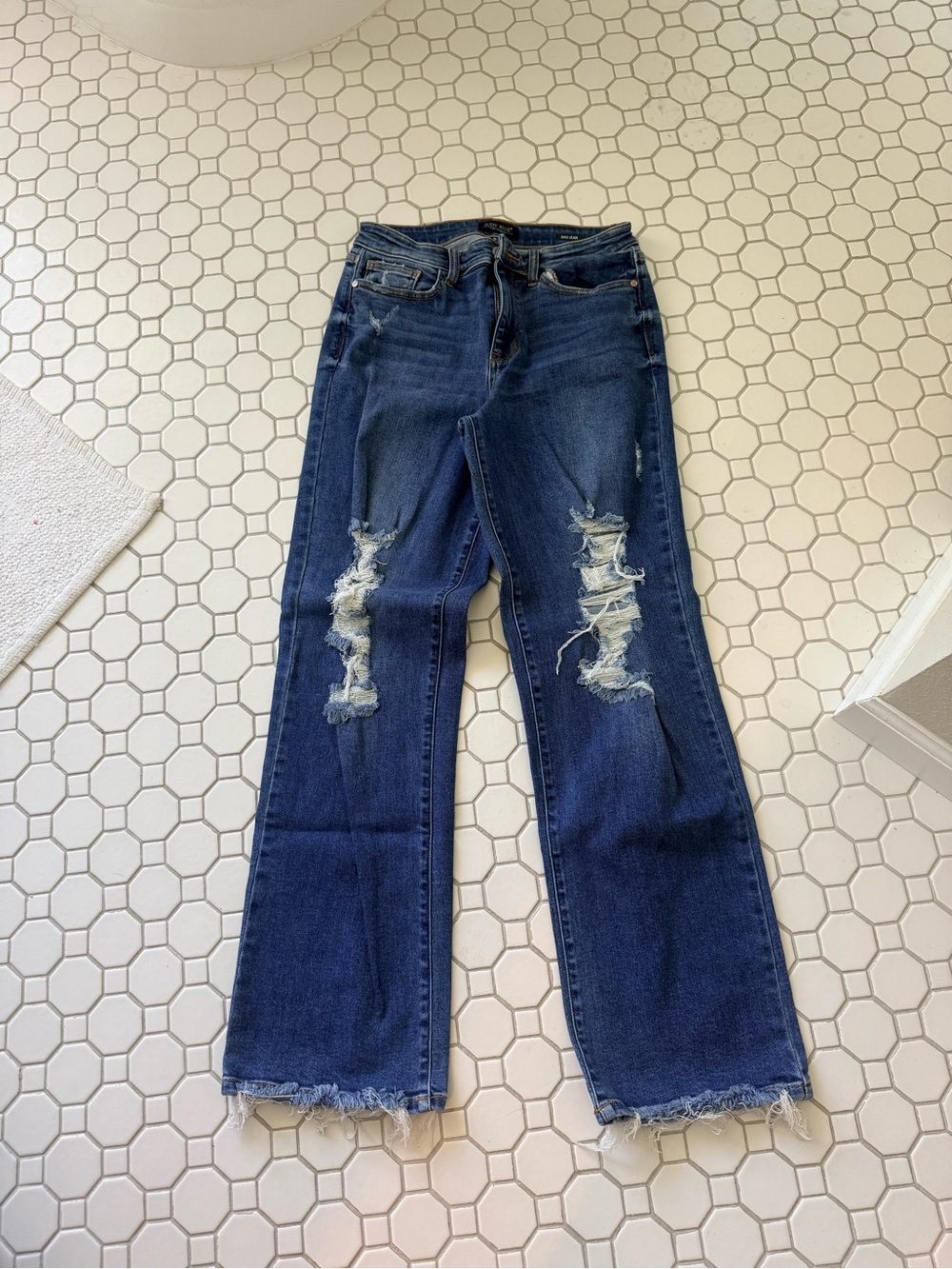 Judy Blue Dark Blue Distressed Wide Leg Jeans
